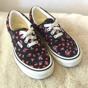 Black and pink Floral printed Kids Vans